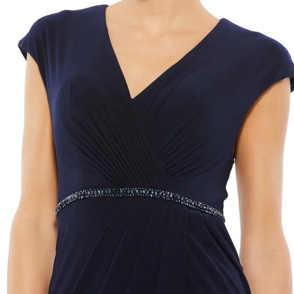 Mac Duggal Navy Blue Crystal Belt Jersey Gown - Picture 5 of 5